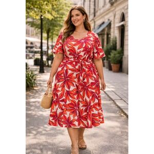 Liz Claiborne Floral  Dress Women 3X Orange Pink Tropical Leaf Flutter Sleeve